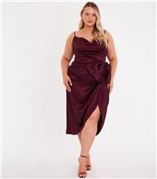 Women's Curve Burgundy Satin Cowl Midi Dress Quiz New Look