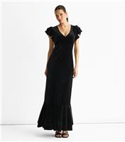 Women's Black V Neck Ruffle Sleeve Maxi Dress Gini London New Look