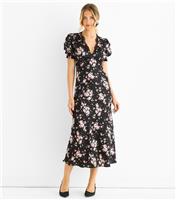 Women's Black Floral Midi Dress Gini London New Look
