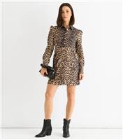 Women's Leopard Print Shirt Mini Dress Gini London New Look