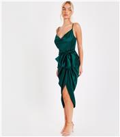 Women's Green Satin Cowl Midi Dress Quiz New Look