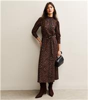 Women's Brown Animal Print High Neck Midi Dress New Look