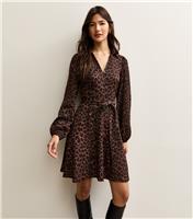 Women's Brown Animal Print Long Sleeve Mini Dress New Look