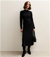 Women's Black Crinkled High Neck Midi Dress New Look