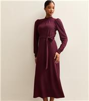 Women's Dark Burgundy Crinkled High Neck Midi Dress New Look