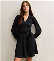 Women's Black Crinkled Long Sleeve Mini Dress New Look