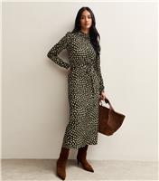 Women's Green Spotty High Neck Midi Dress New Look