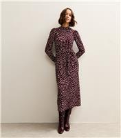 Women's Dark Red Spotty High Neck Midi Dress New Look