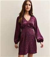 Women's Dark Purple Satin Long Sleeve Mini Dress New Look