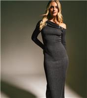 Women's Black Textured Off The Shoulder Midi Dress New Look