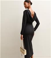 Women's Black Cowl Back Chain Trim Midi Dress New Look