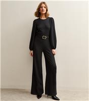 Women's Black Belted Wide Leg Jumpsuit New Look