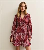 Women's Red Speckled Crepe Ruffle Wrap Mini Dress New Look