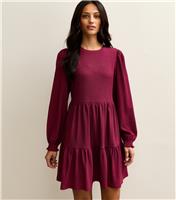Women's Dark Burgundy Crinkled Tiered Mini Dress New Look