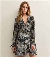 Women's Brown Speckled Crepe Ruffle Wrap Mini Dress New Look