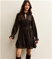 Women's Brown Animal Print Tie Neck Mini Dress New Look