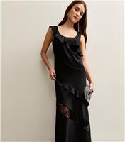 Women's Black Ruffled Lace Trim Maxi Dress New Look