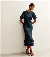 Women's Blue Feather Jacquard Satin Midi Dress New Look