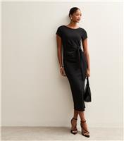 Women's Black Tie Front Short Sleeve Midi Dress New Look