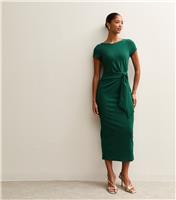 Women's Dark Green Tie Front Short Sleeve Midi Dress New Look