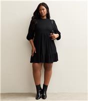 Women's Curve Black Smock Long Sleeve Tiered Mini Dress New Look