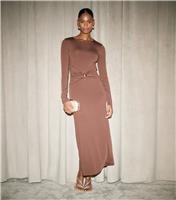 Women's Dark Brown Gather Waist Long Sleeve Midi Dress New Look