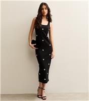 Women's Black Diamante Flower Midi Dress New Look