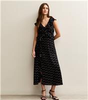 Women's Black Gold Fleck Frill Midi Dress New Look