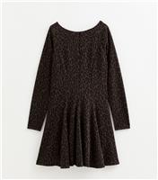 Women's Brown Animal Pattern Long Sleeve Skater Mini Dress New Look