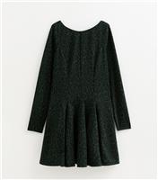 Women's Green Animal Pattern Long Sleeve Skater Mini Dress New Look