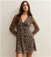 Women's Brown Mesh Animal Print Mini Dress New Look
