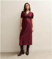 Women's Maternity Red Polka Dot Lace Trim Midi Dress New Look
