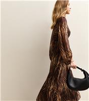 Women's Brown Chiffon Zebra Print Long Sleeve Midi Dress New Look