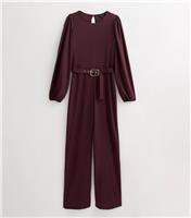 Women's Tall Burgundy Belted Jumpsuit New Look