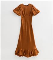 Women's Maternity Orange Feather Jacquard Satin Midi Dress New Look