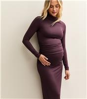 Women's Maternity Dark Burgundy Ruched Jersey Midi Dress New Look