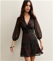 Women's Green Paisley Chiffon Mini Dress New Look