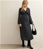 Women's Maternity Black Polka Dot Velvet Trim Midi Dress New Look