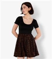 Women's Brown Leopard Print Jersey Mini Dress Apricot New Look