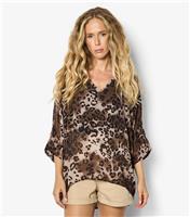 Women's Brown Blurred Leopard Print Kaftan Top Apricot New Look