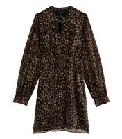 Women's Brown Animal Print Long Sleeve Frill High Neck Mini Dress New Look