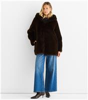 Women's Mid Brown Faux Fur Hooded Coat Gini London New Look
