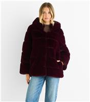 Women's Light Burgundy Faux Fur Hooded Jacket Gini London New Look