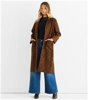 Women's Brown Collared Letter Embossed Coat Gini London New Look