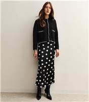 Women's Black Polka Dot Bias Cut Midi Skirt New Look