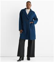 Women's Navy Shearling Double Breasted Coat Gini London New Look