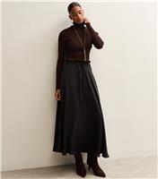 Women's Black Crinkled Satin Circle Midi Skirt New Look