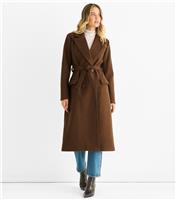 Women's Brown Double Breasted Collared Coat Gini London New Look