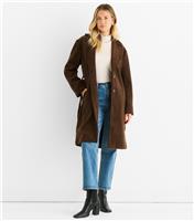 Women's Brown Chevron Longline Coat Gini London New Look