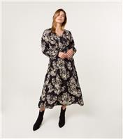 Women's Black Button Front Midi Dress Blue Vanilla New Look